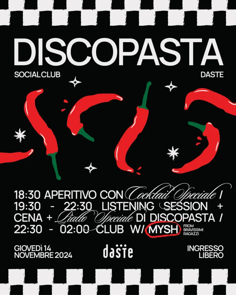 Front view of the flyer for the event by Discopasta and Daste that took place on 2024-11-14