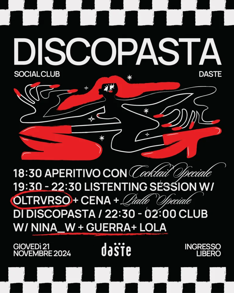 Front view of the flyer for the event by Discopasta and Daste that took place on 2024-11-21