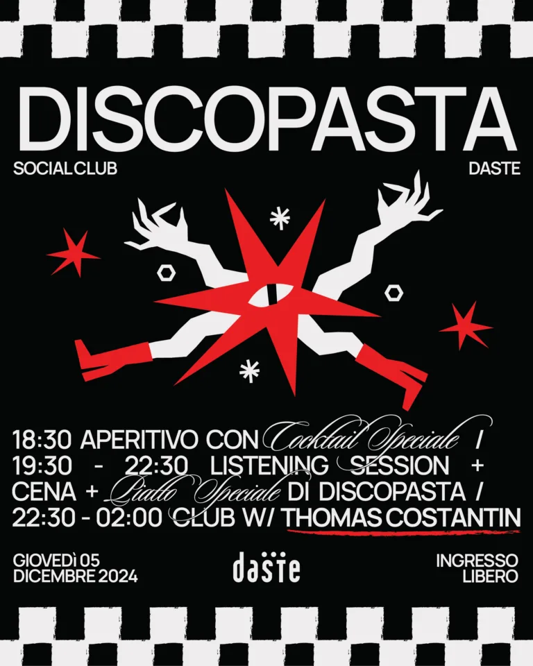 Front view of the flyer for the event by Discopasta and Daste that took place on 2024-12-05