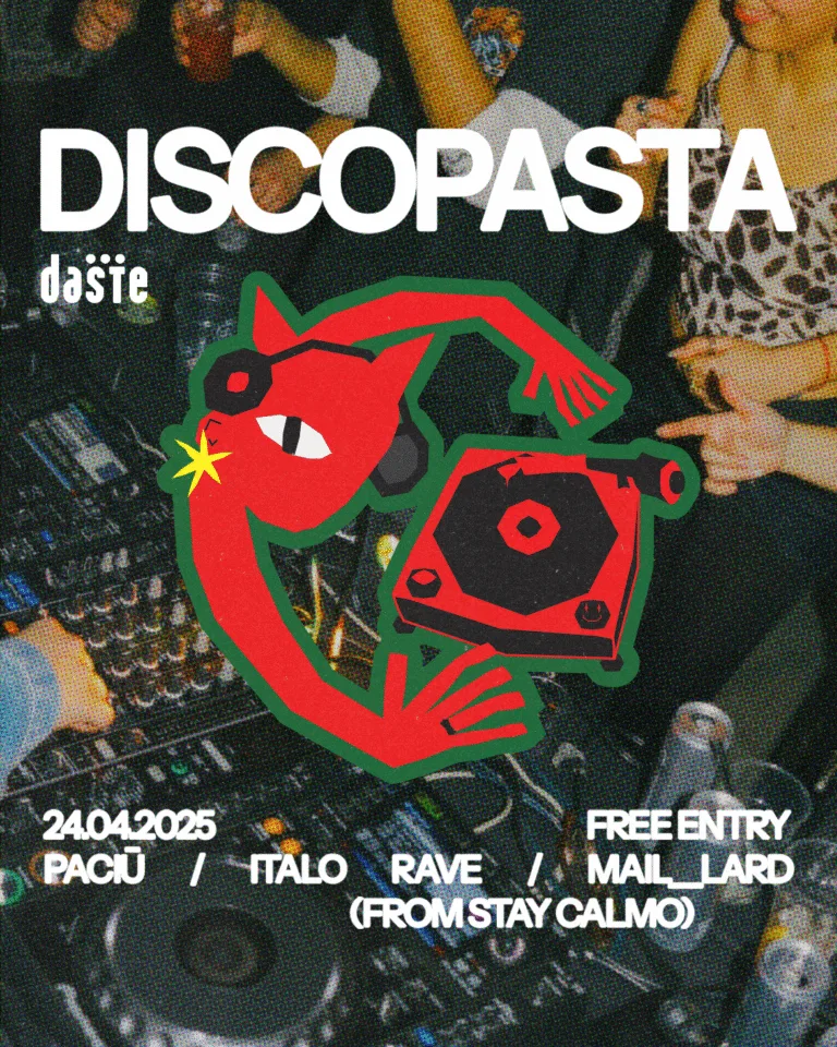 Front view of the flyer for the event by Discopasta and Daste that took place on 2025-04-24