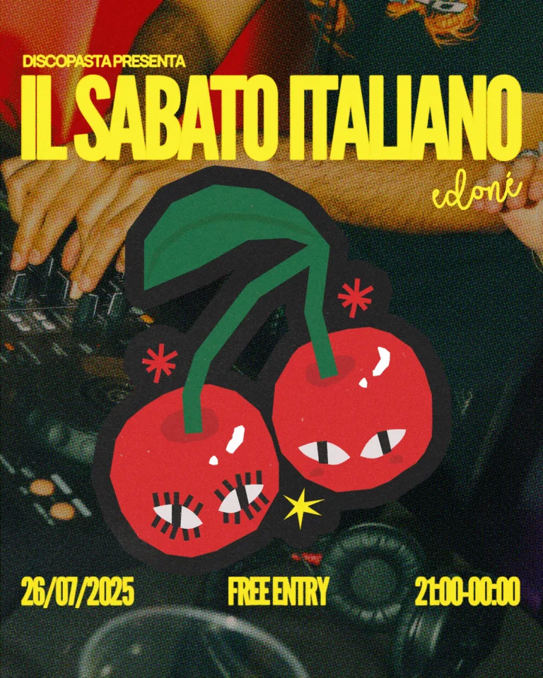 Front view of the flyer for the event by Discopasta and Edoné that took place on 2025-07-26